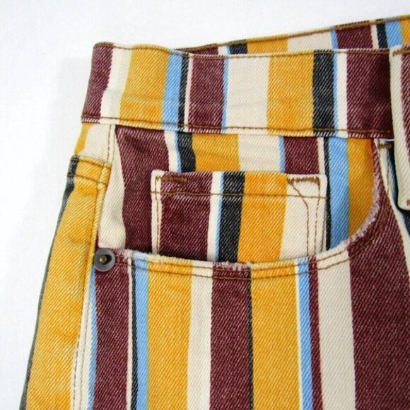 Frame Denim Le Cutoff Shorts Painterly Stripe Yellow Red Size 28 Mid Rise - Picture 3 of 11
